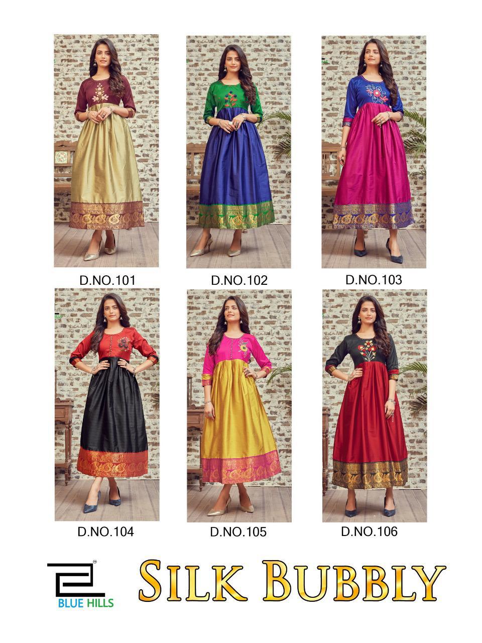 Blue Hills Silk Bublly 1 Fancy Designers Latest Festive Party Wear Silk Long Printed Kurti Collection